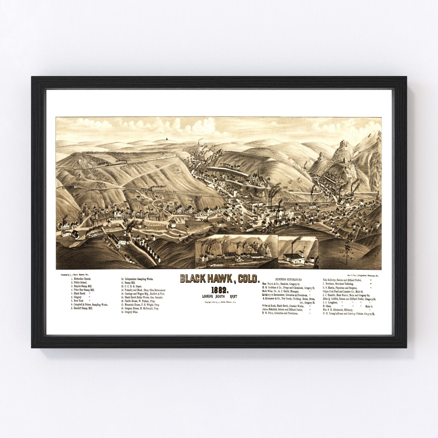 Vintage Map of Black Hawk, Colorado 1882