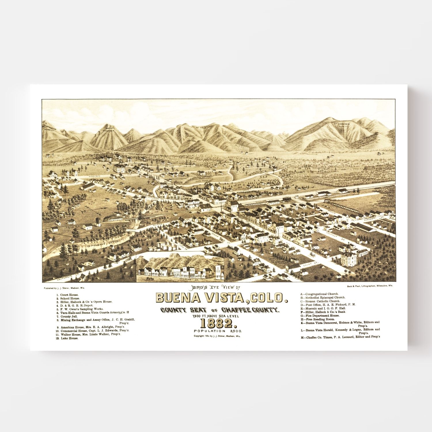 Vintage Map of Buena Vista, Colorado 1882