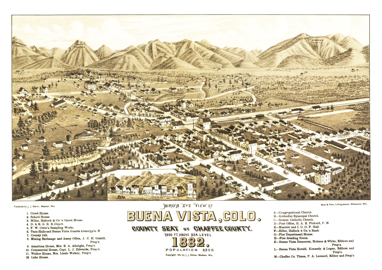 Vintage Map of Buena Vista, Colorado 1882