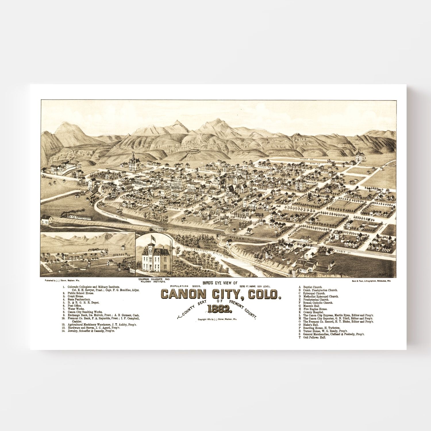 Vintage Map of Canon City, Colorado 1882