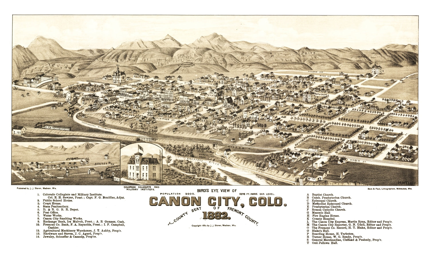Vintage Map of Canon City, Colorado 1882