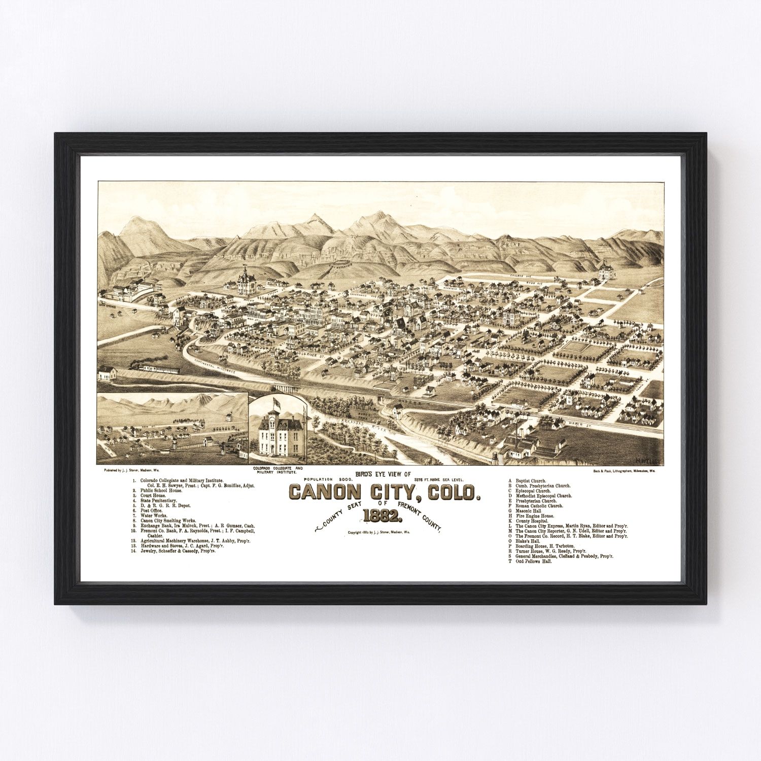 Vintage Map of Canon City, Colorado 1882