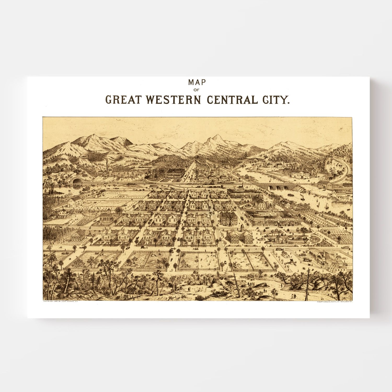 Vintage Map of Central City, Colorado 1887