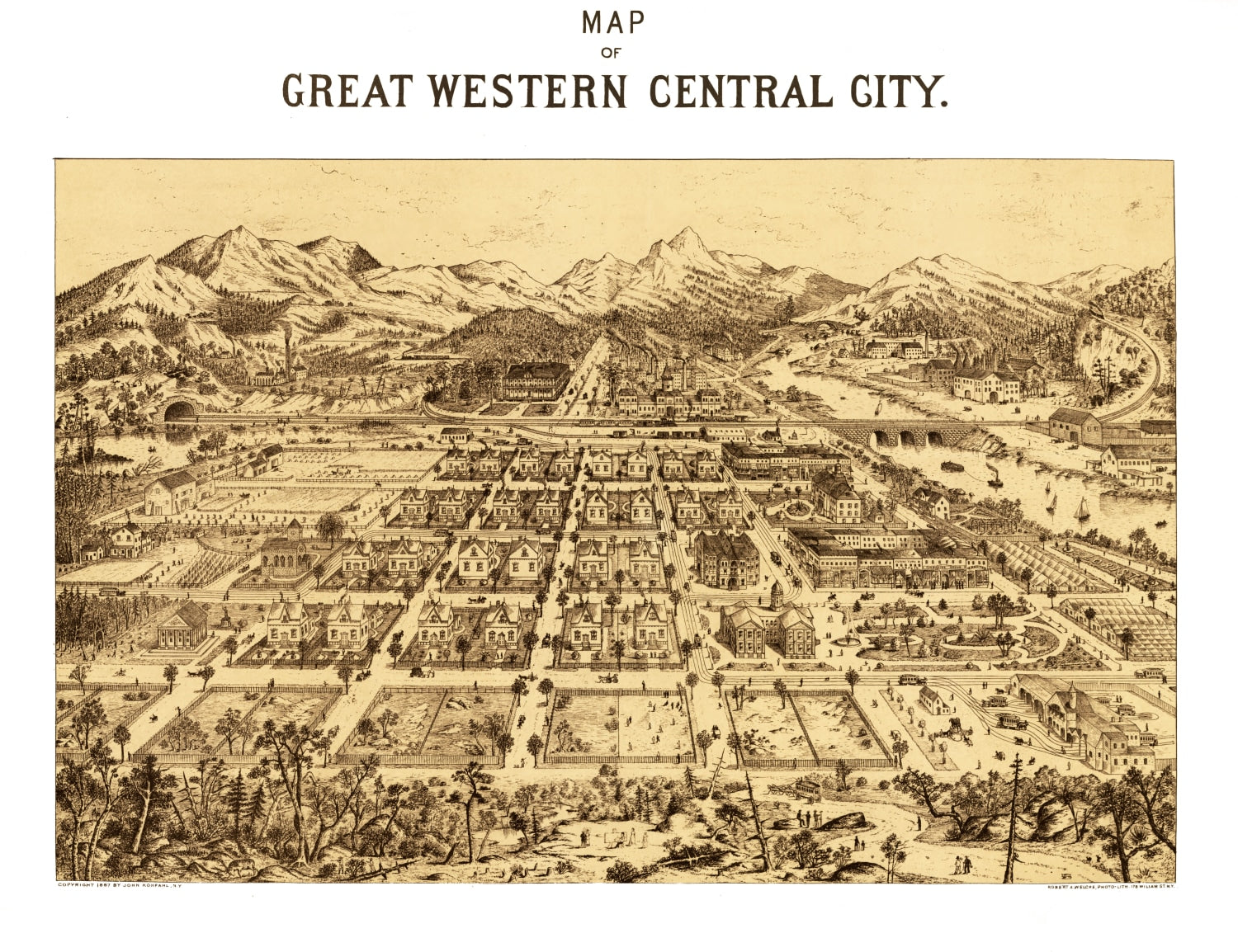 Vintage Map of Central City, Colorado 1887