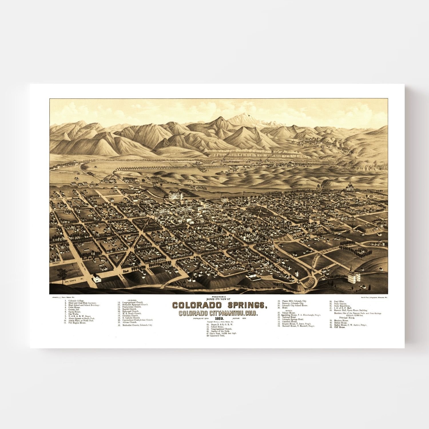 Vintage Map of Colorado Springs, Colorado 1882