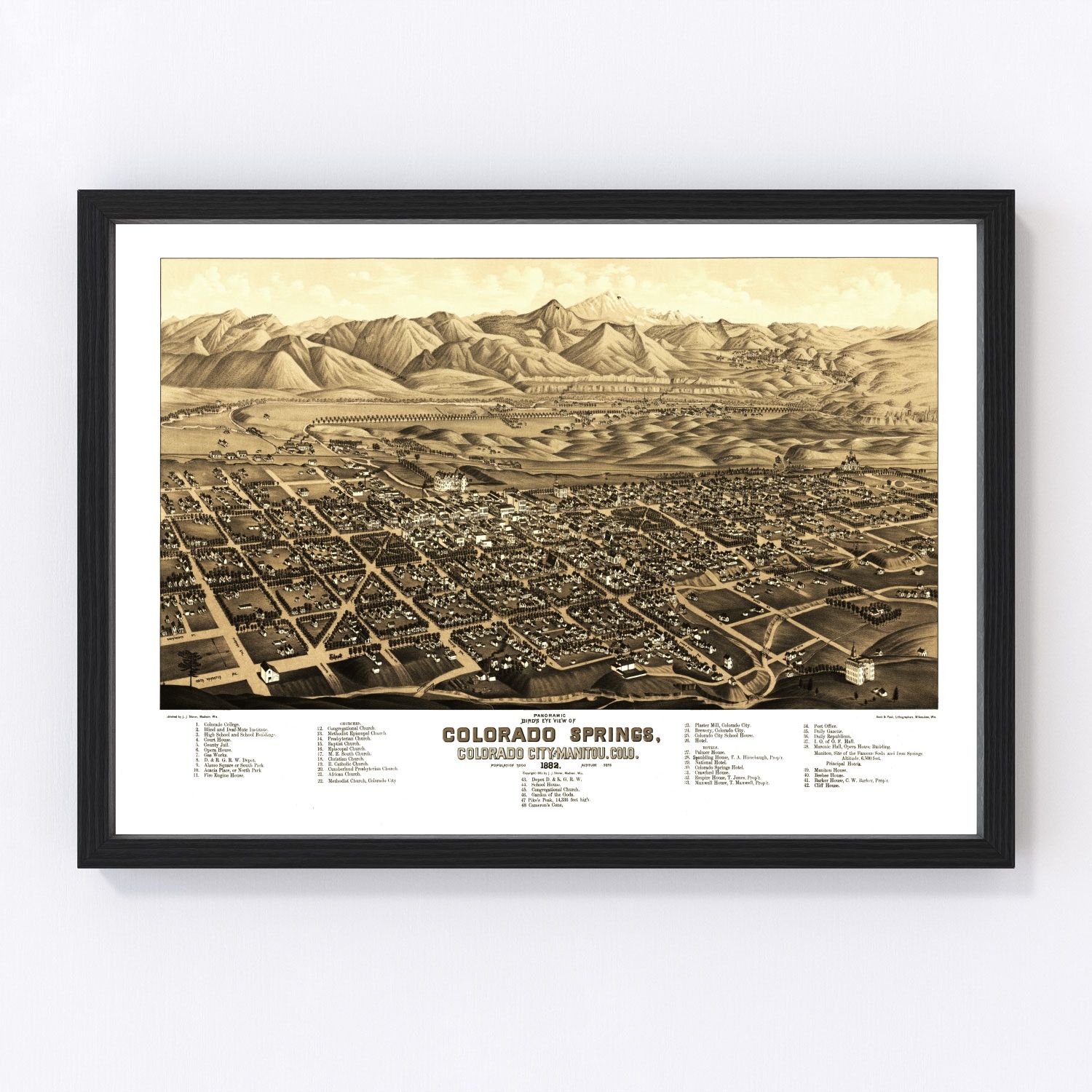Vintage Map of Colorado Springs, Colorado 1882