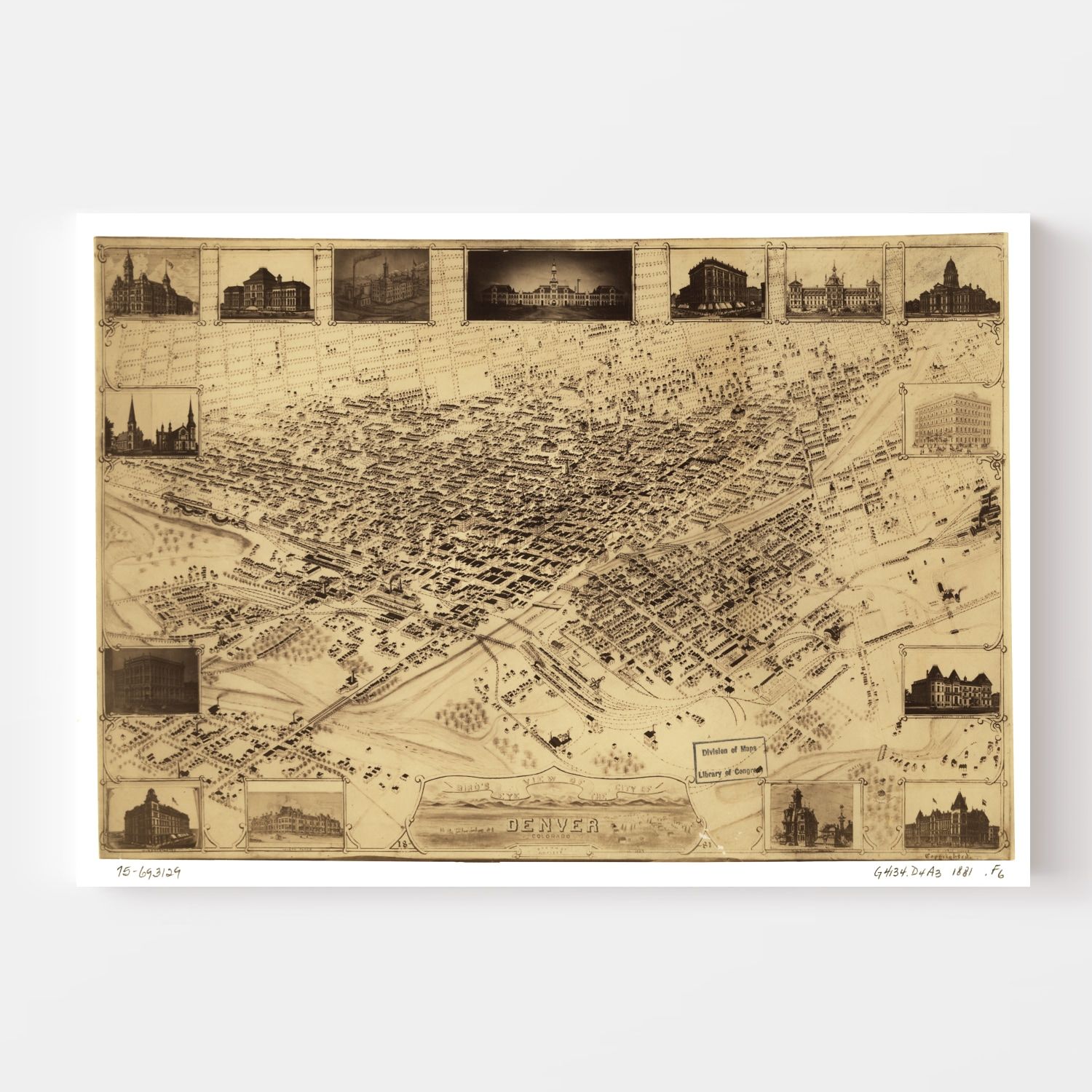 Vintage Map of Denver, Colorado 1881