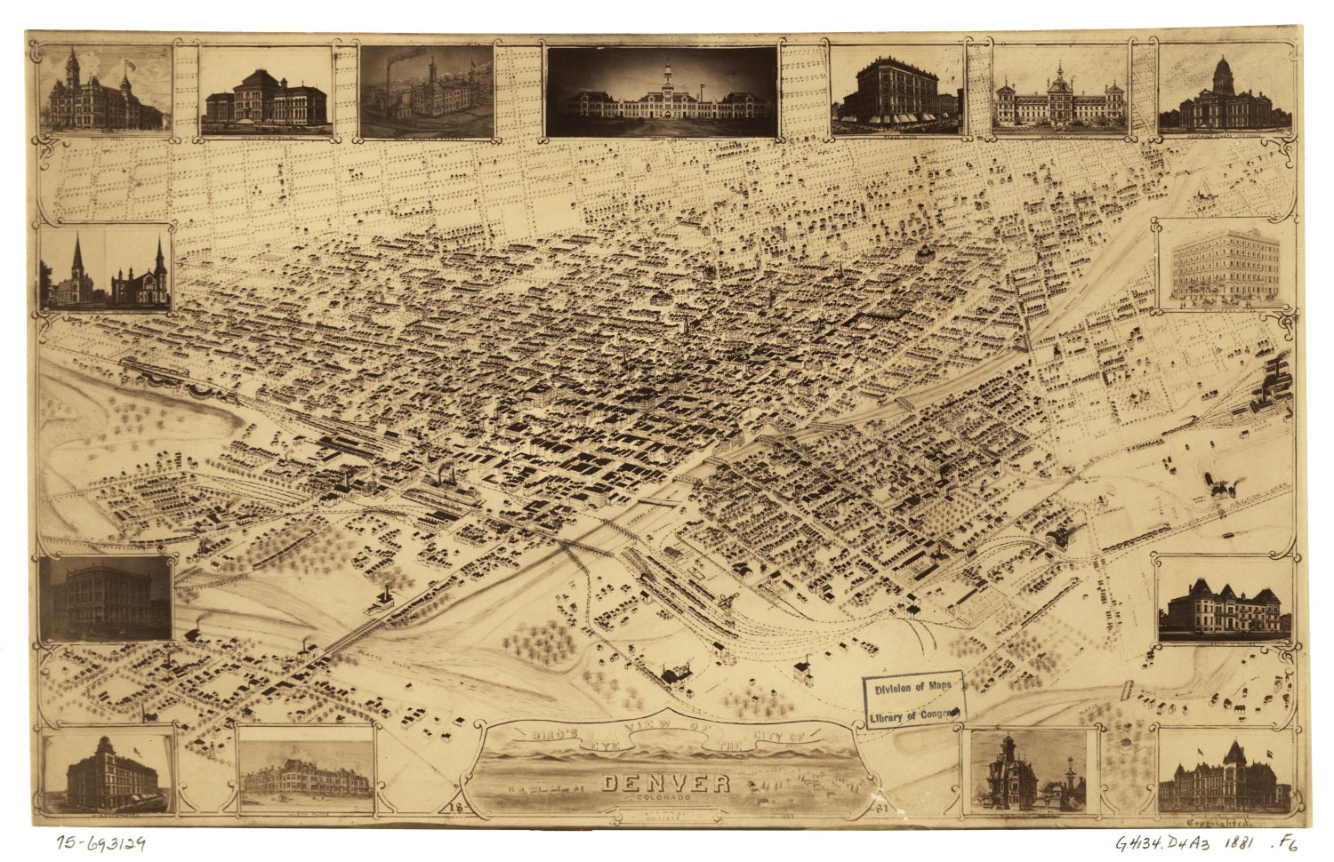Vintage Map of Denver, Colorado 1881