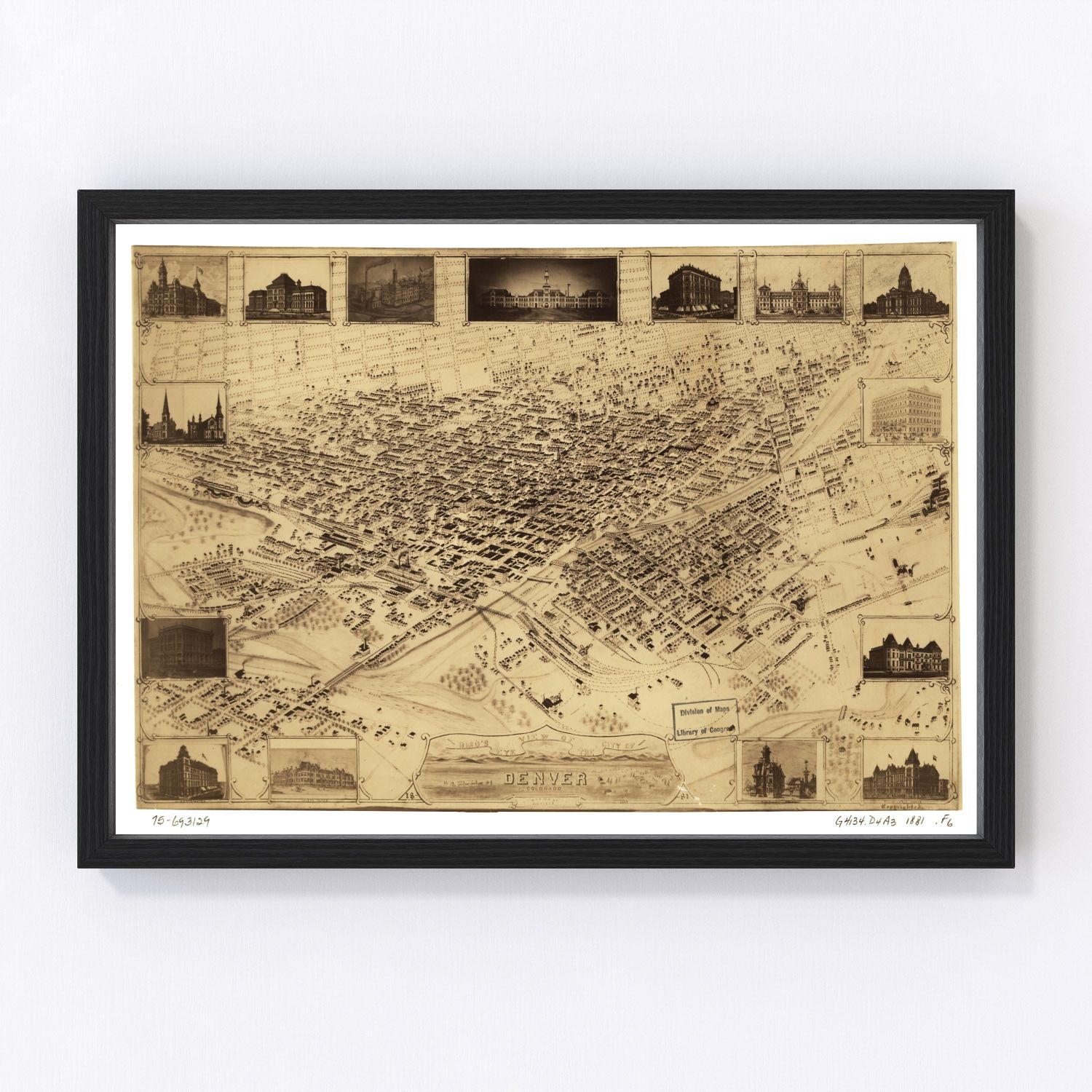 Vintage Map of Denver, Colorado 1881