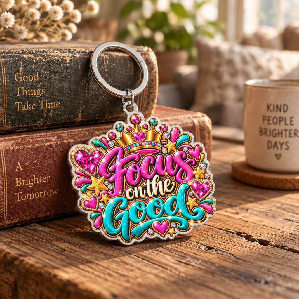 Focus on the Good Keychain — Colorful Inspirational Acrylic Keyring