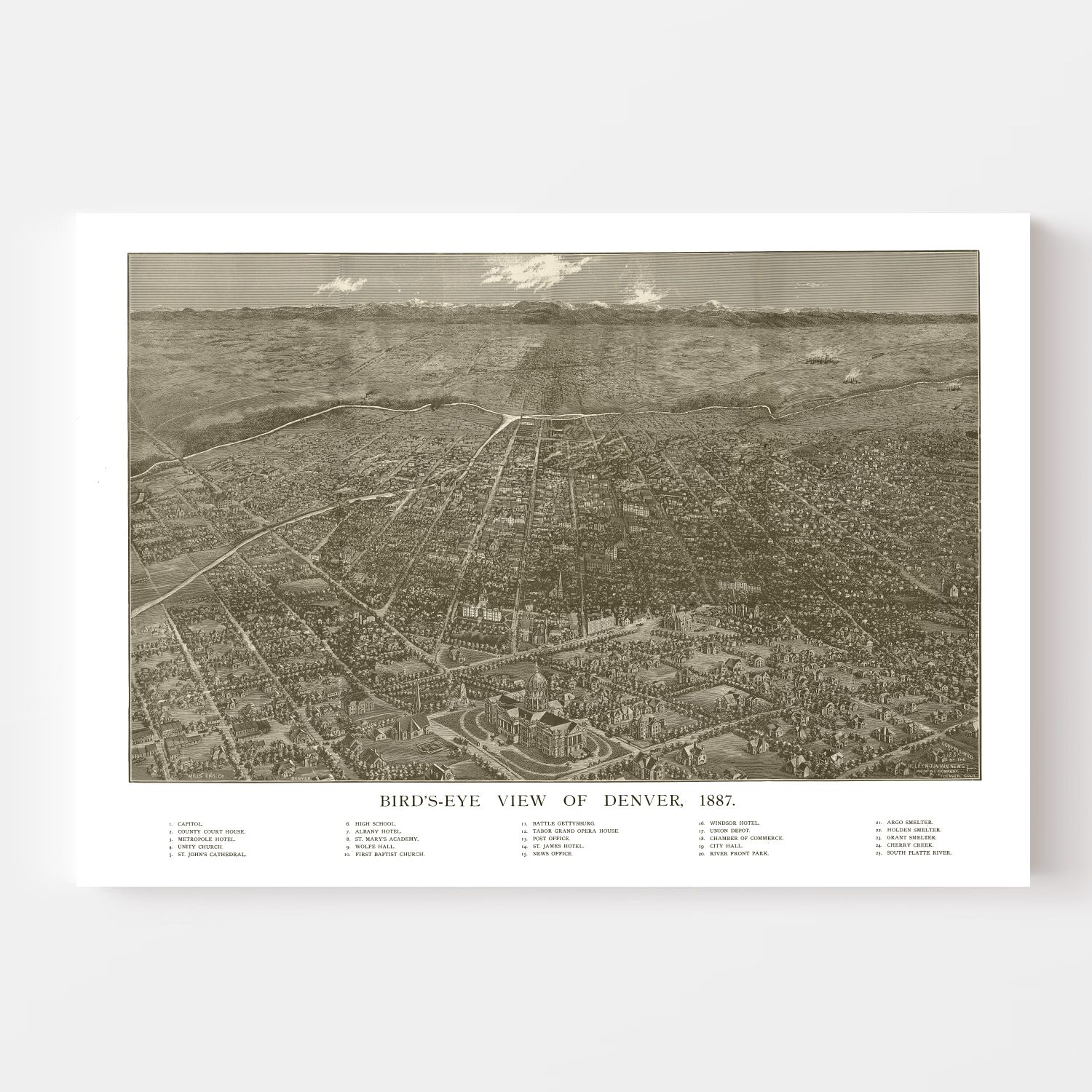 Vintage Map of Denver, Colorado 1887