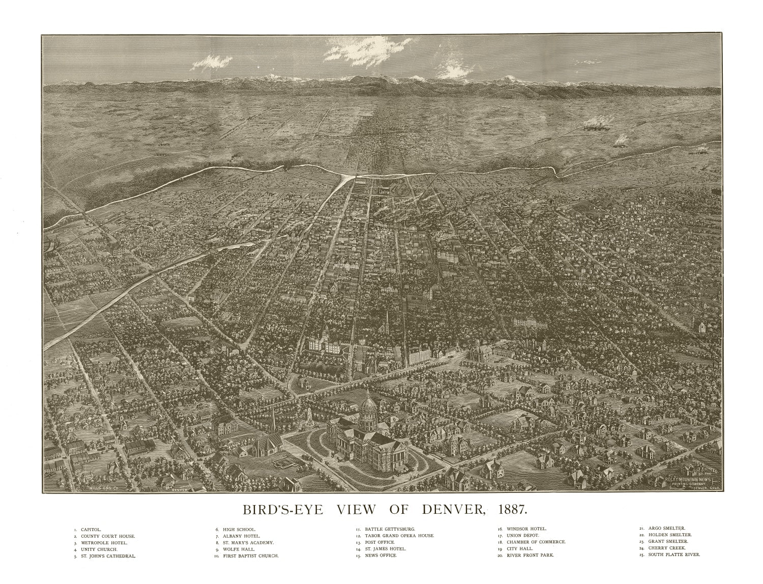 Vintage Map of Denver, Colorado 1887