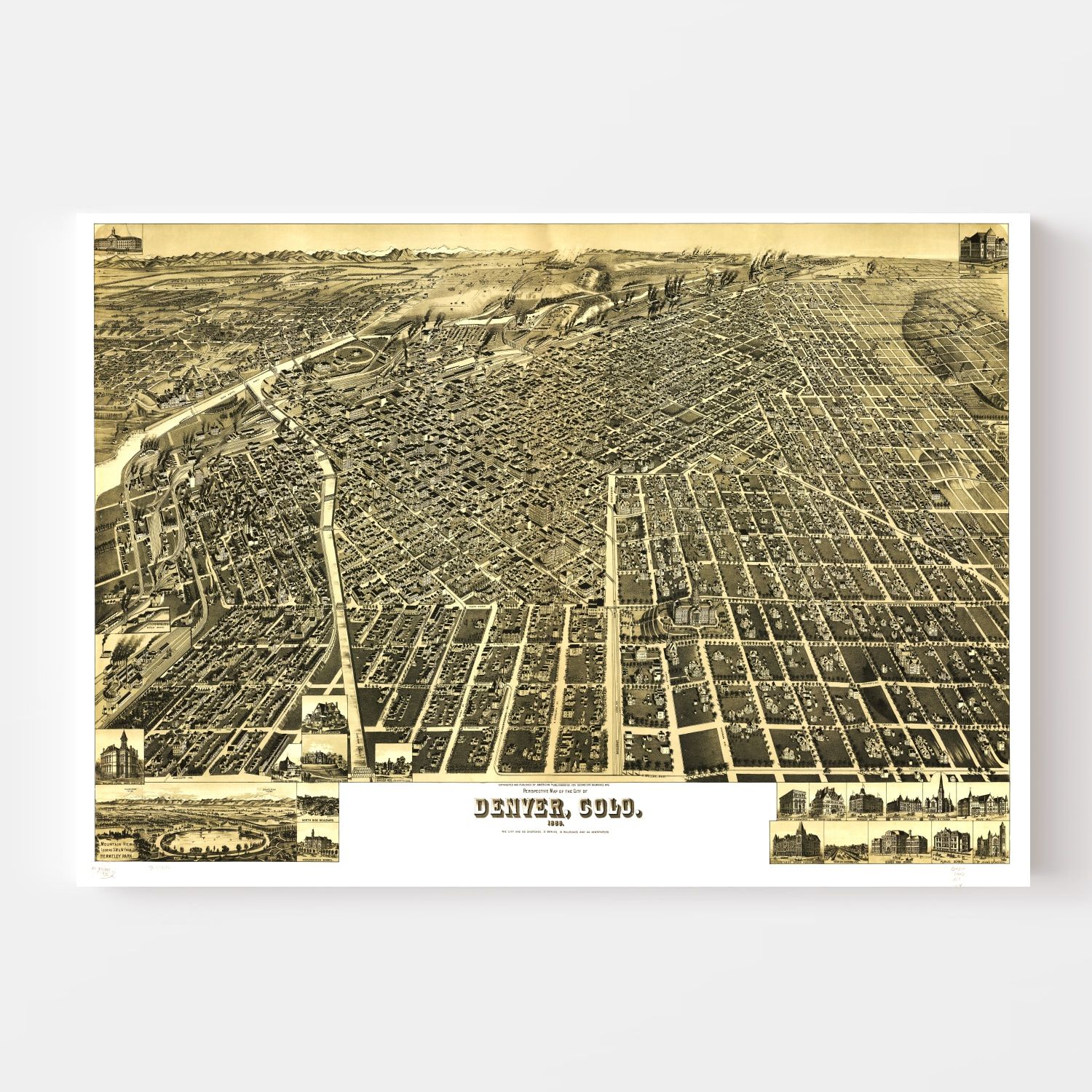 Vintage Map of Denver, Colorado 1889