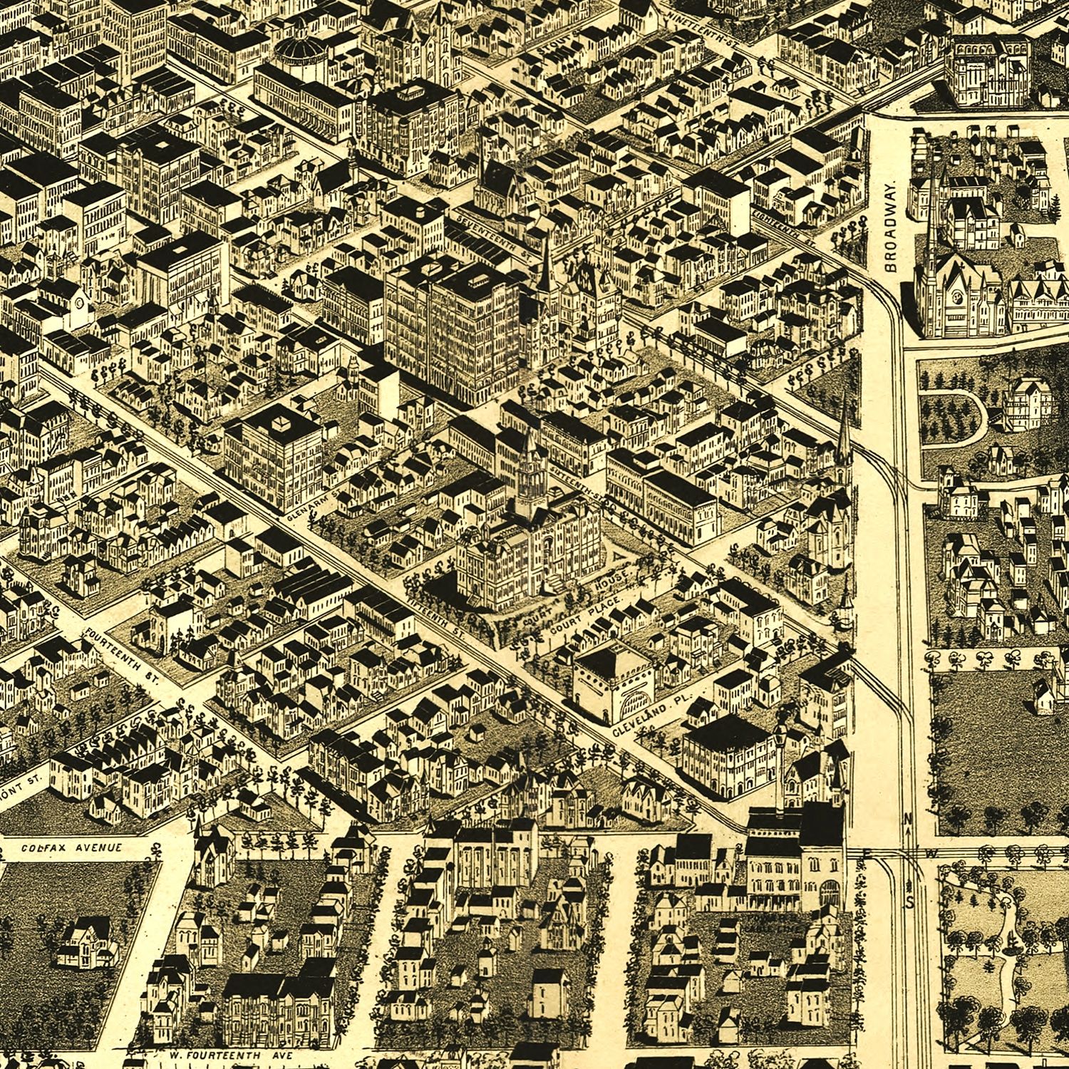 Vintage Map of Denver, Colorado 1889
