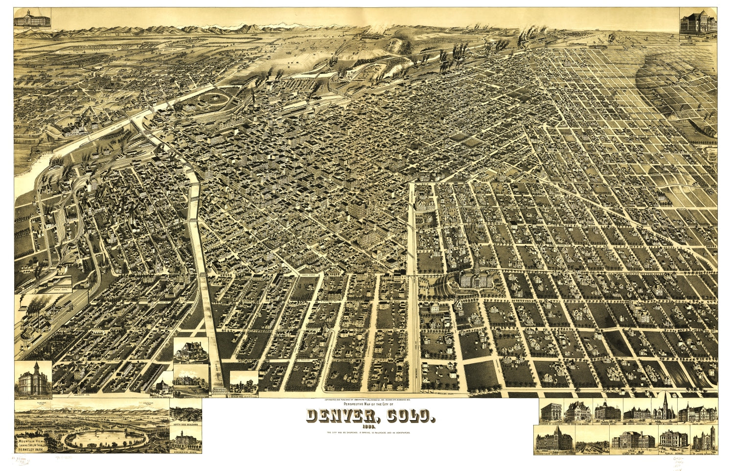 Vintage Map of Denver, Colorado 1889