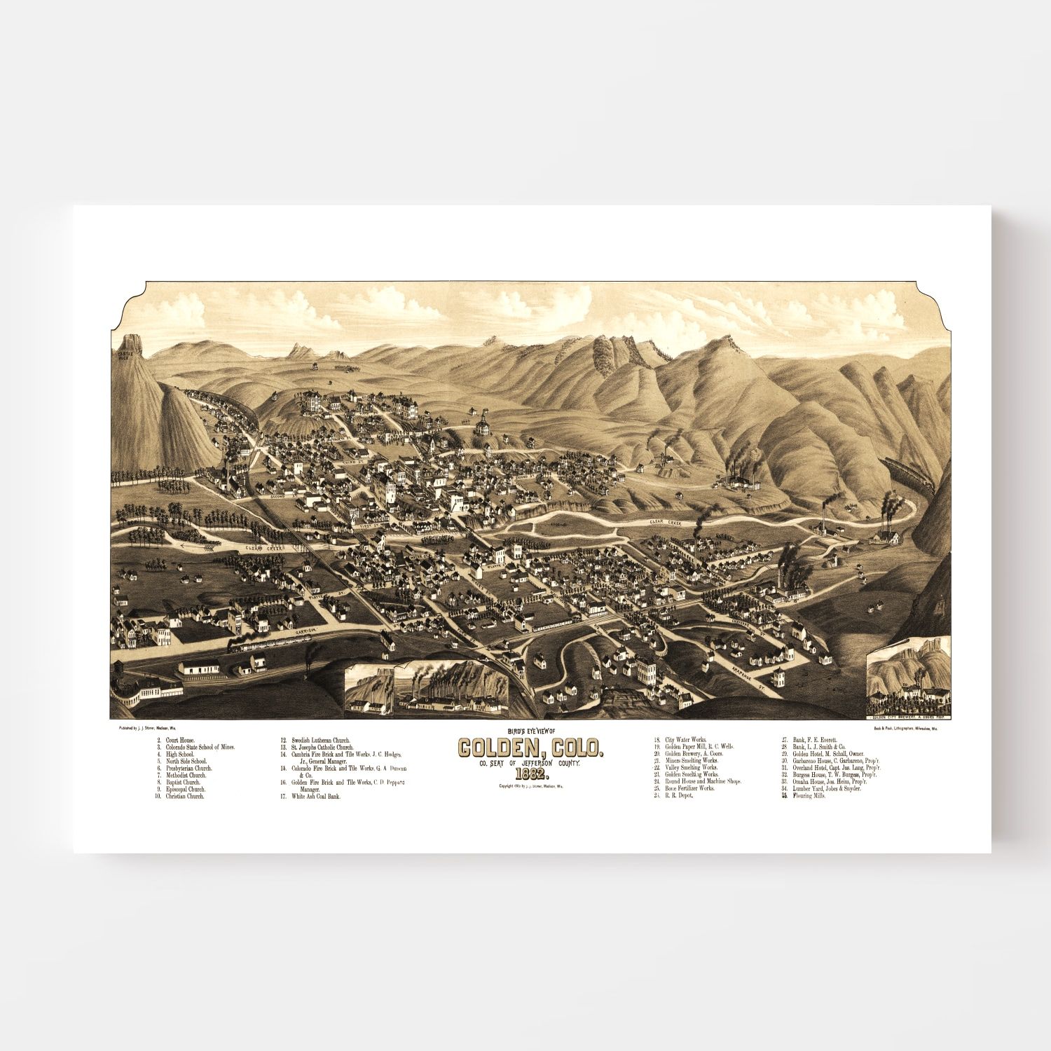 Vintage Map of Golden, Colorado 1882