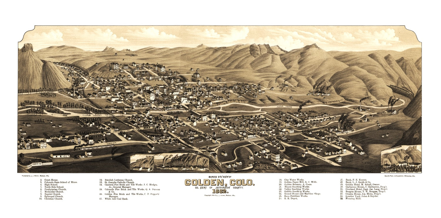 Vintage Map of Golden, Colorado 1882