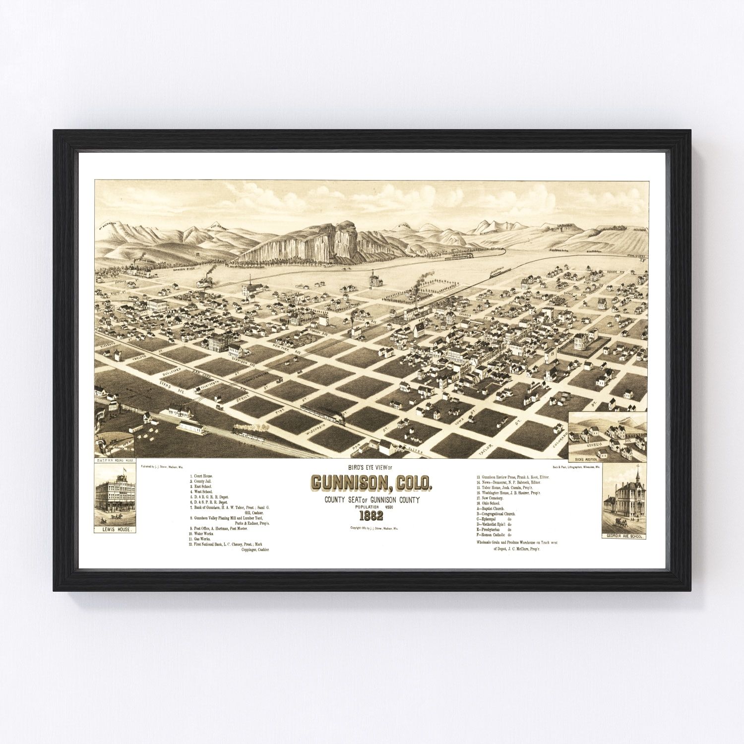 Vintage Map of Gunnison, Colorado 1882