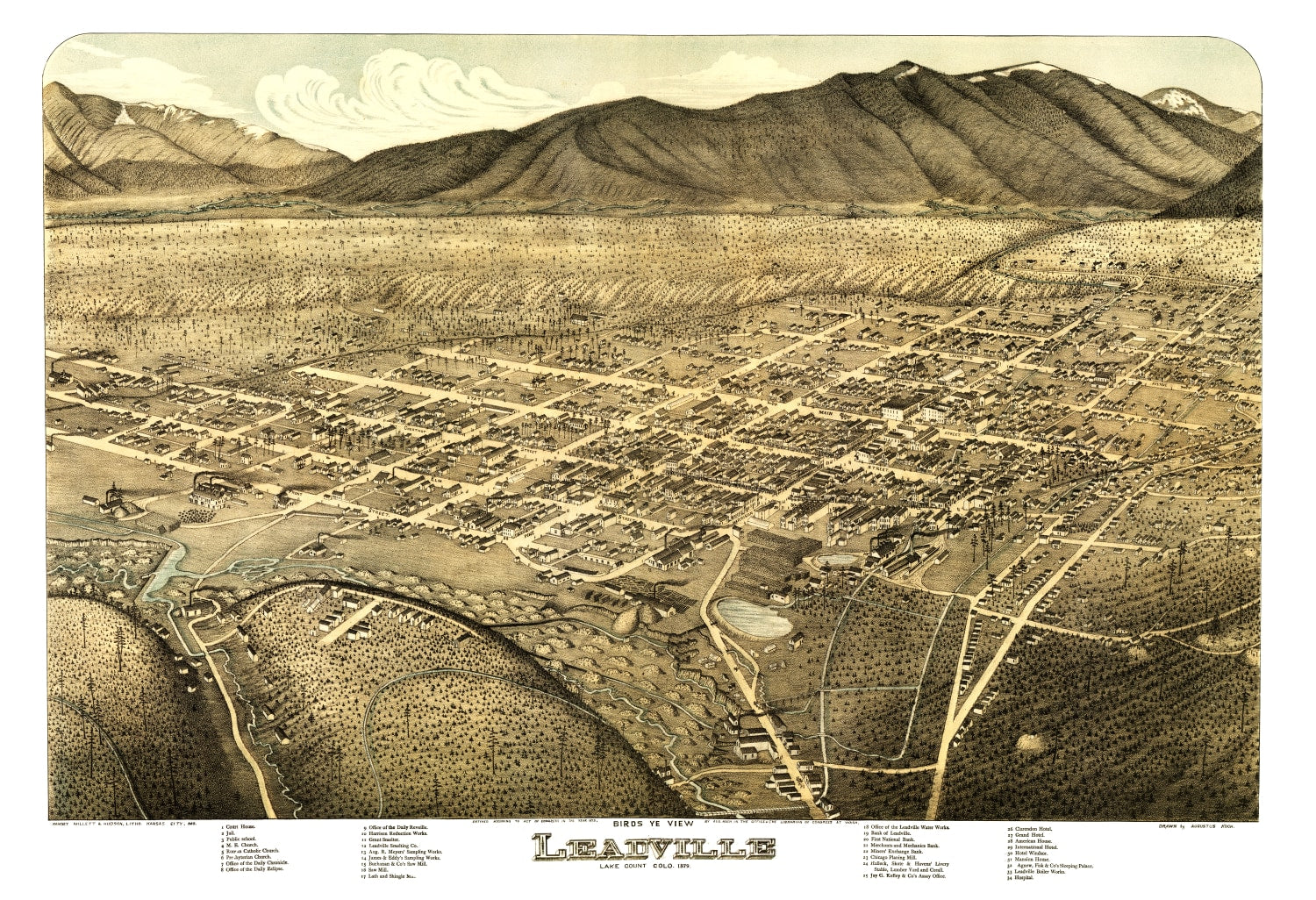 Vintage Map of Leadville, Colorado 1879