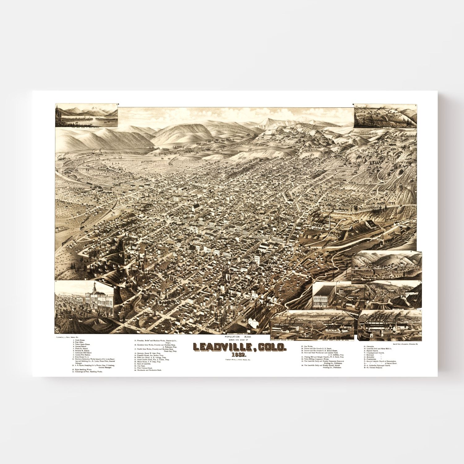 Vintage Map of Leadville, Colorado 1882