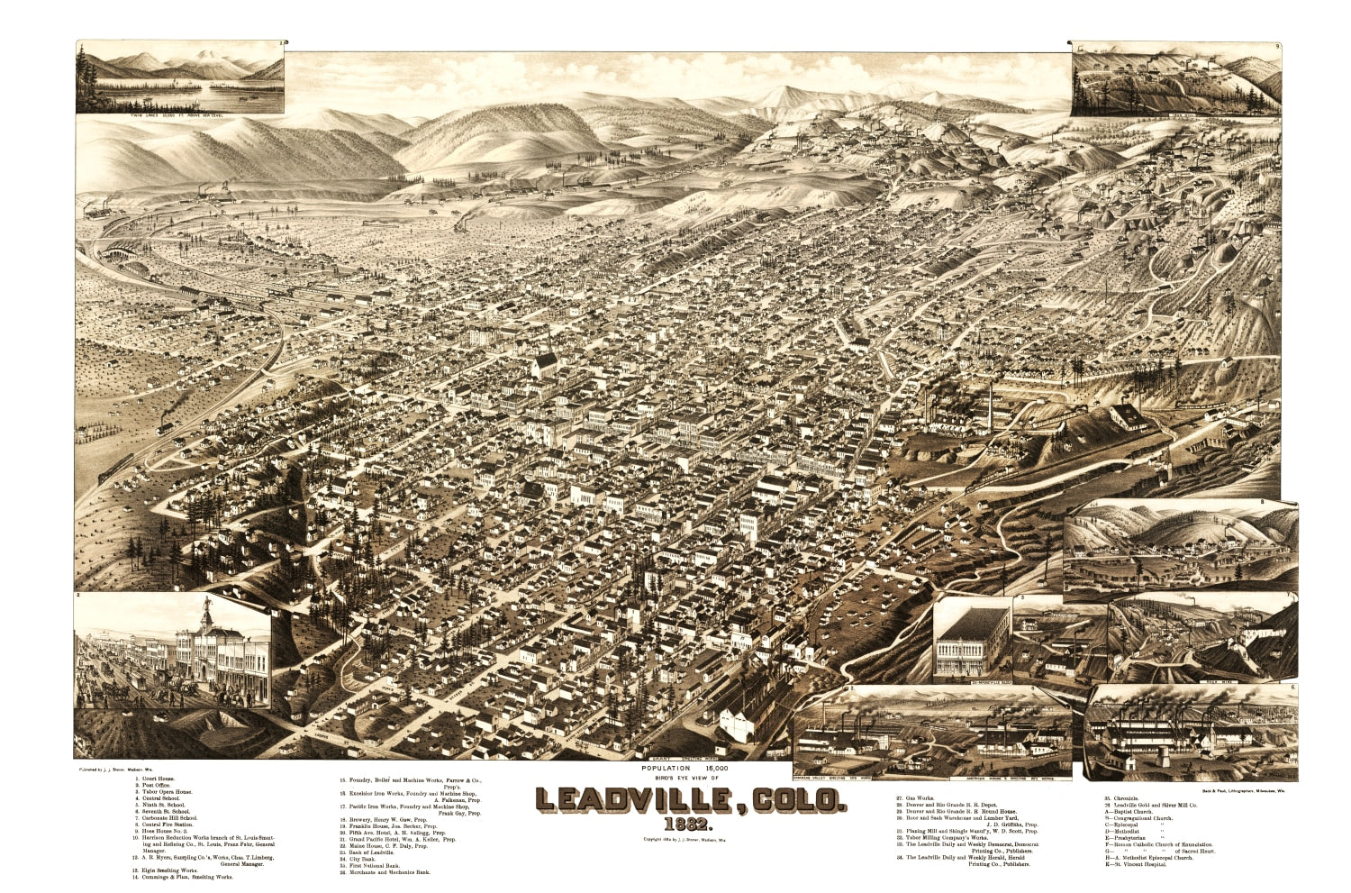 Vintage Map of Leadville, Colorado 1882