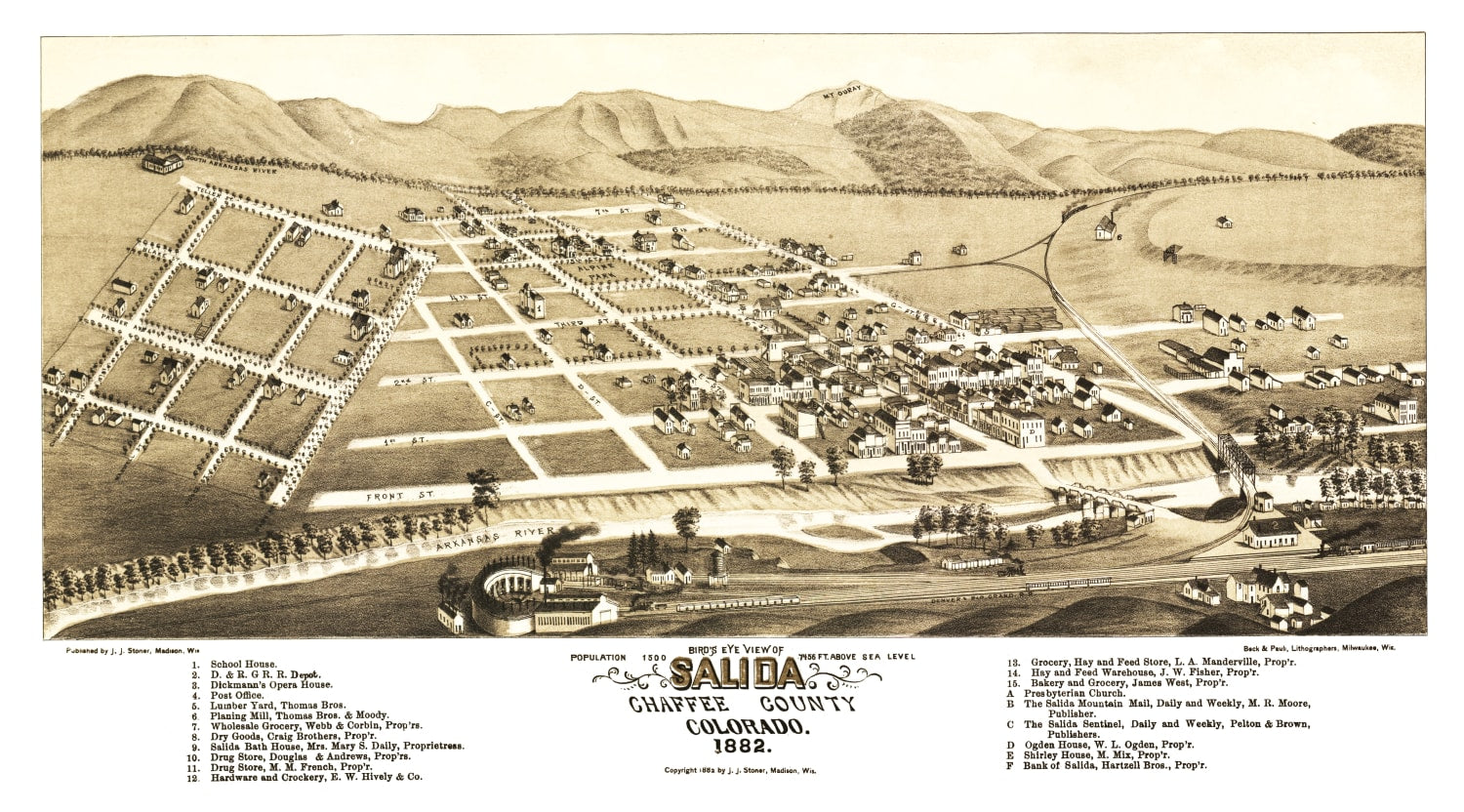 Vintage Map of Salida, Colorado 1882