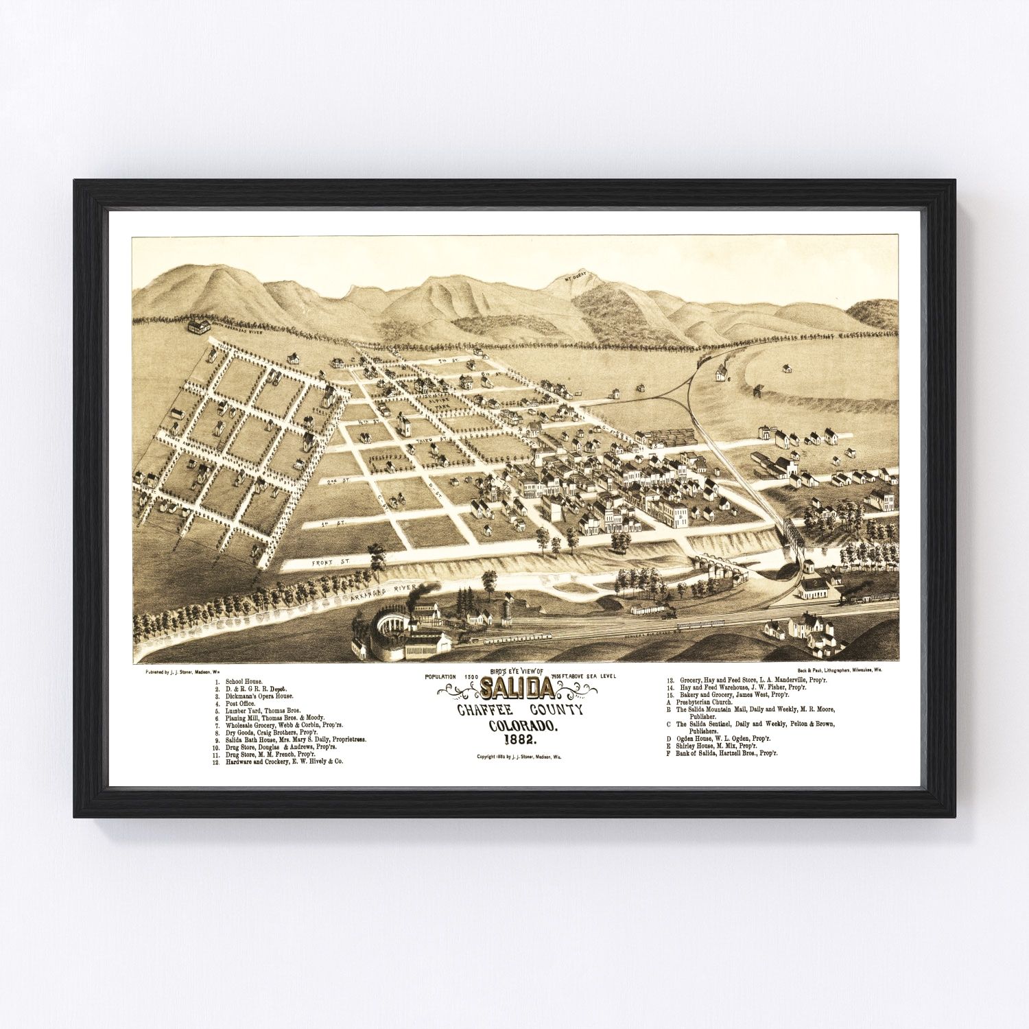 Vintage Map of Salida, Colorado 1882