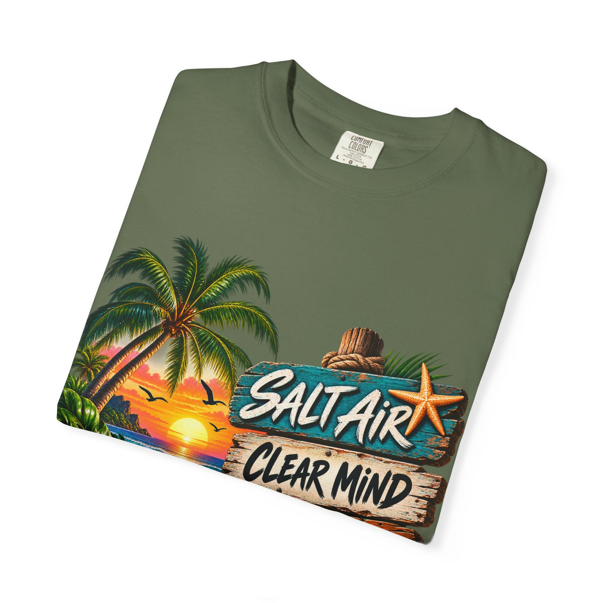 Salt Air, Clear Mind T-Shirt — Tropical Sunset Beach Graphic Tee