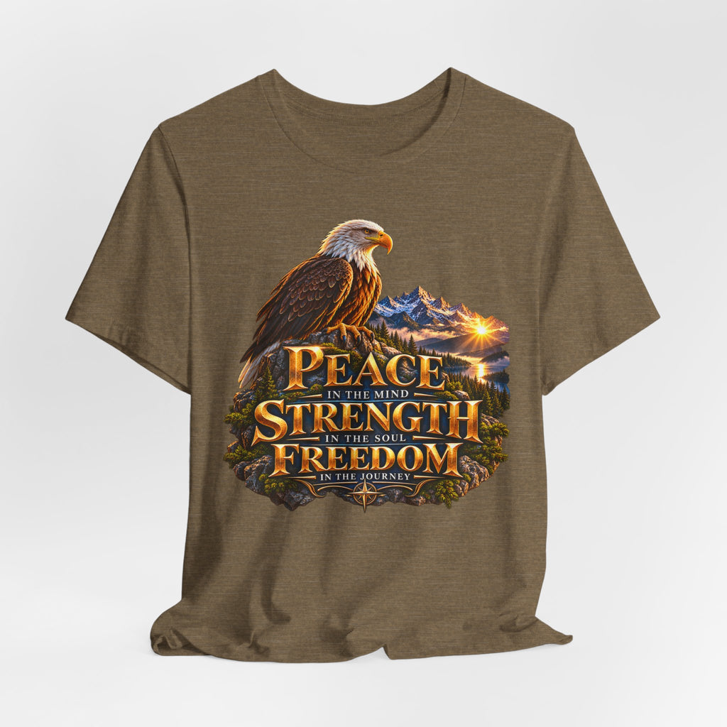 Eagle Mountain Sunrise T‑Shirt — "Peace Strength Freedom" Patriotic Tee