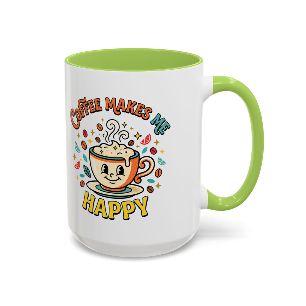 Coffee Mug — "Coffee Makes Me Happy" Cute Retro Accent Mug (11/15oz)
