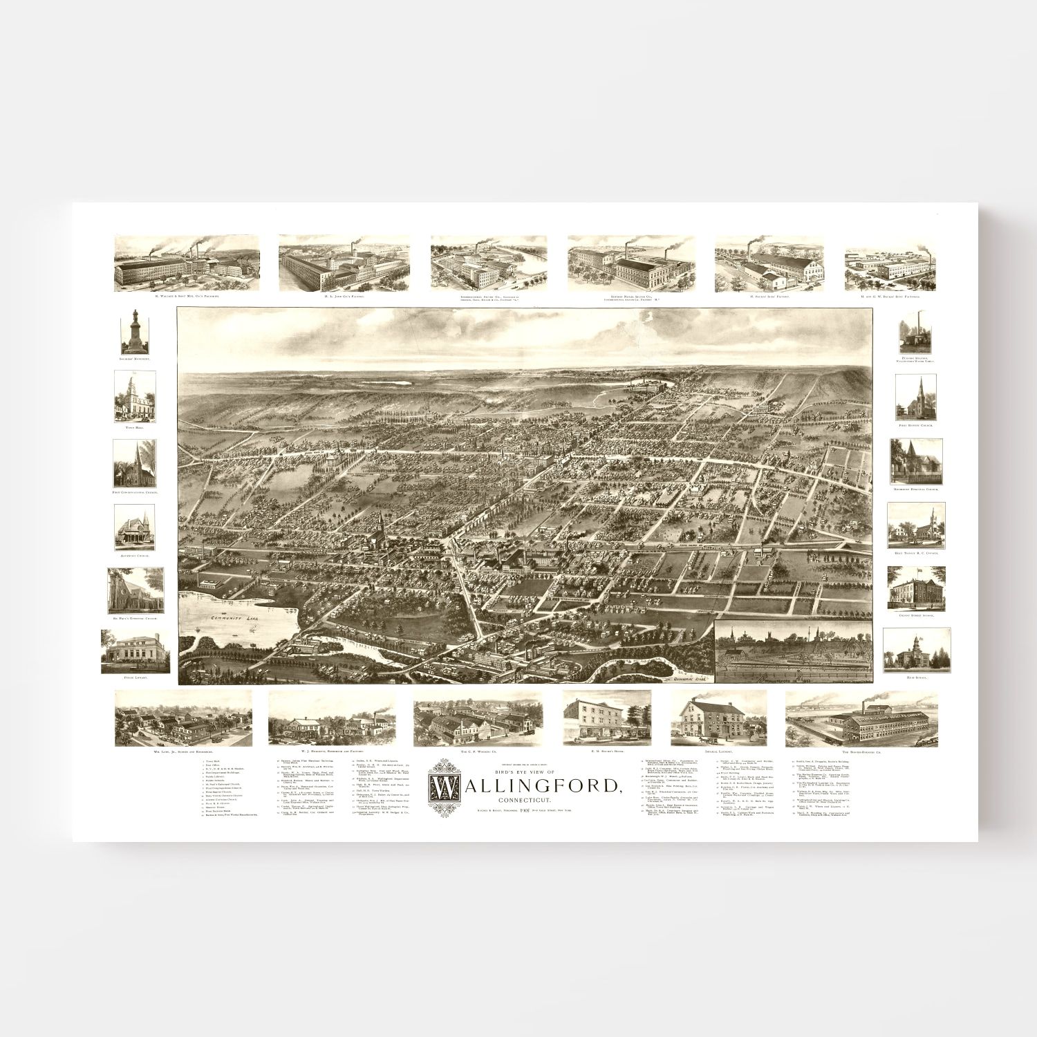 Vintage Map of Wallingford, Connecticut 1905