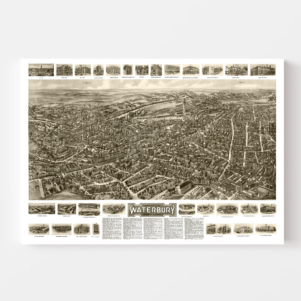 Vintage Map of Waterbury, Connecticut 1917