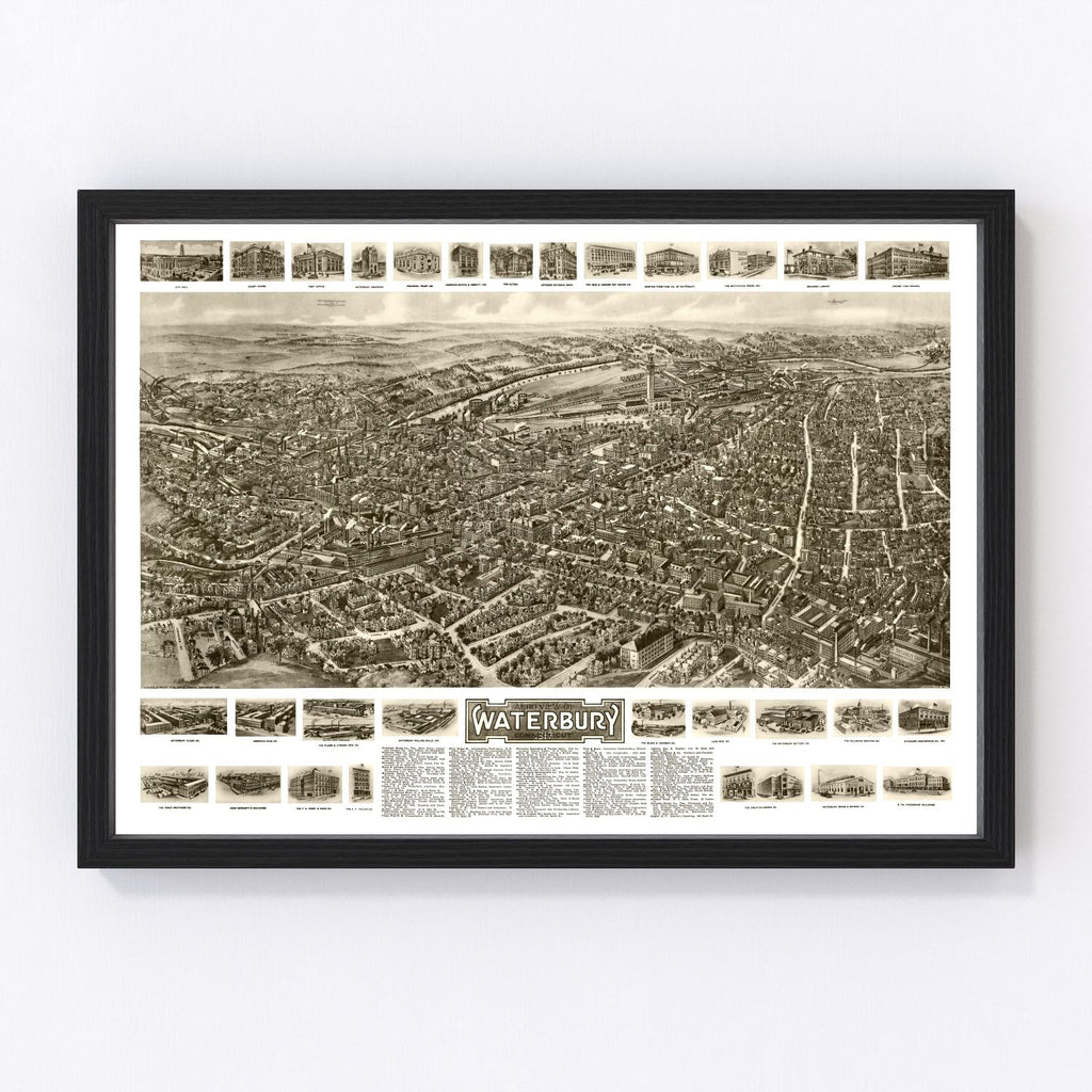 Vintage Map of Waterbury, Connecticut 1917
