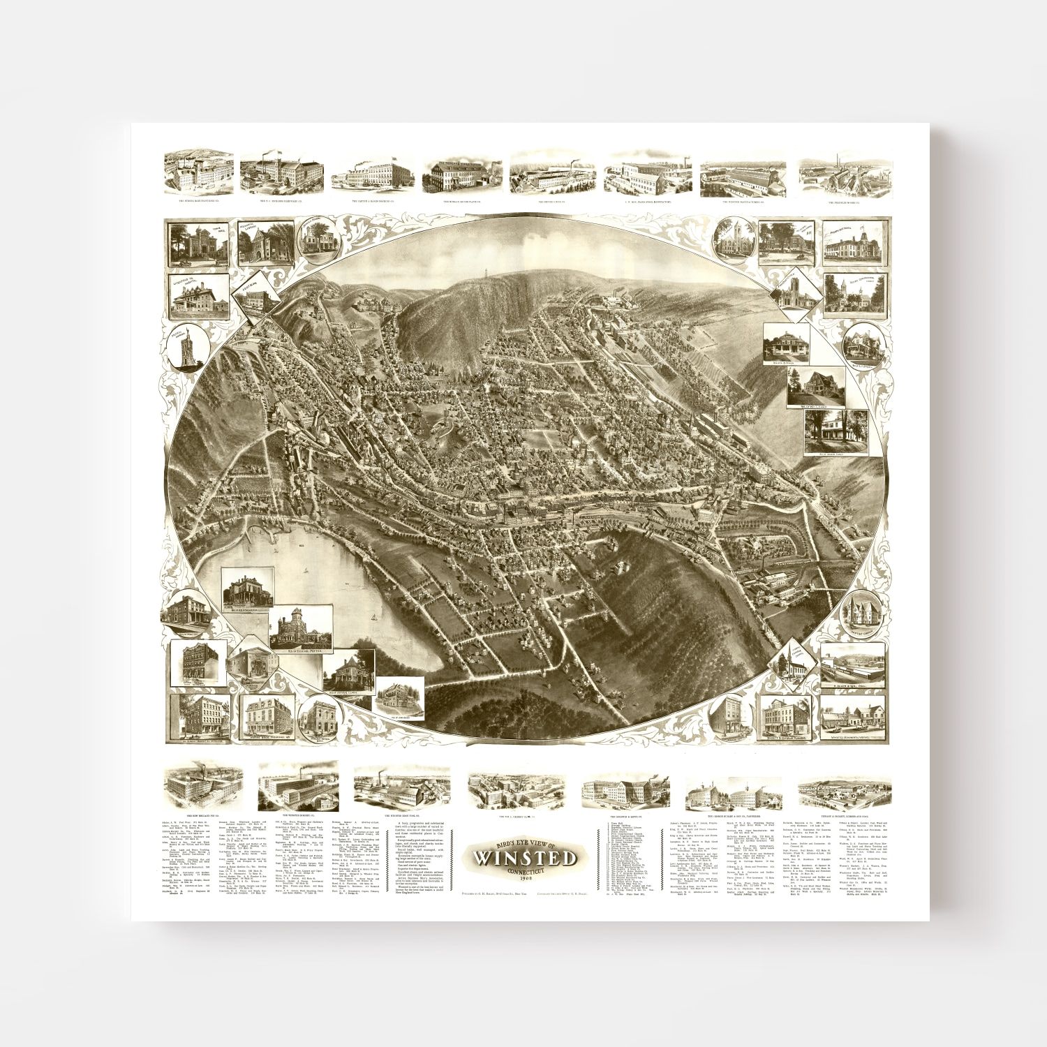 Vintage Map of Winsted, Connecticut 1908