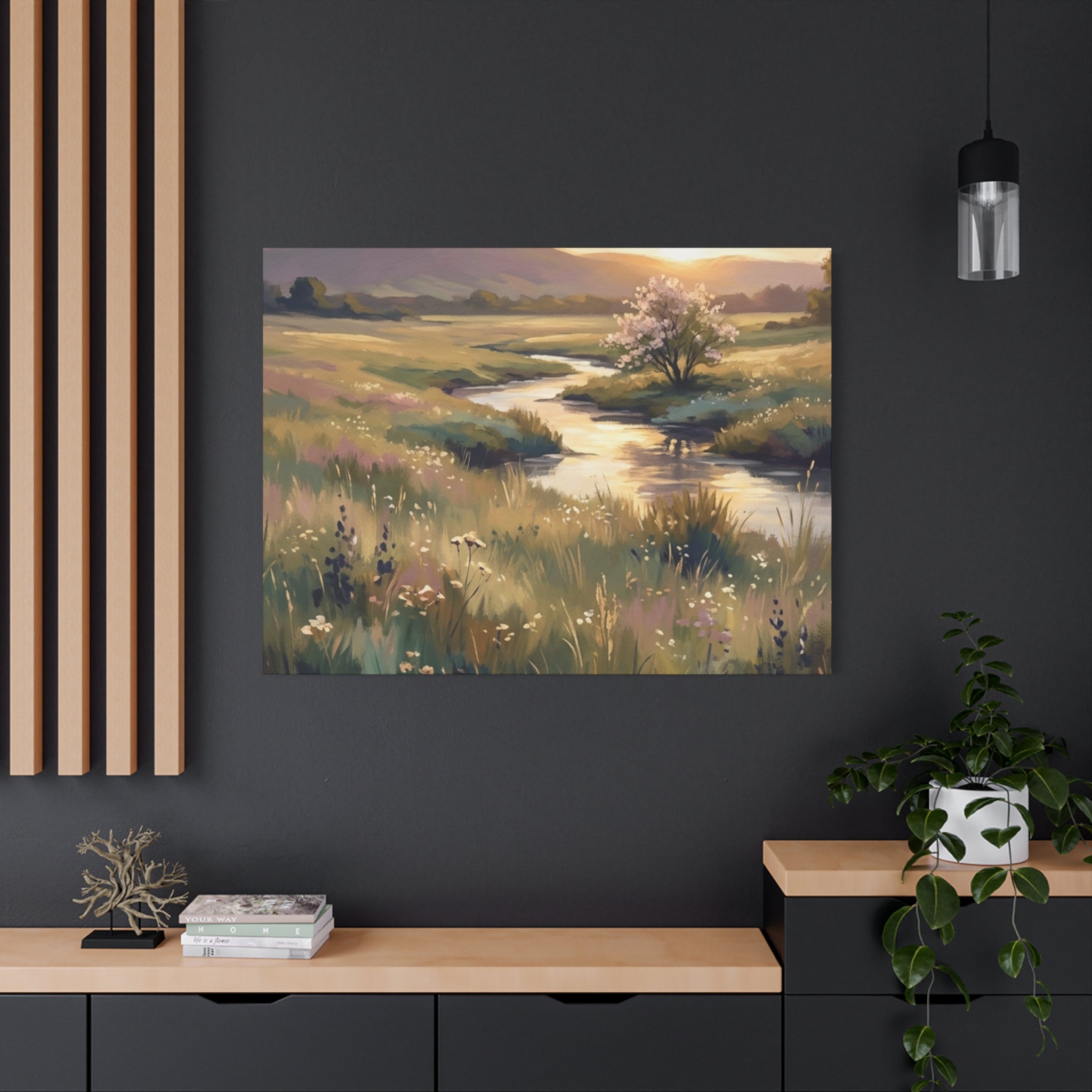 Serene Meadow Stream Matte Canvas Art — Stretched Wall Decor