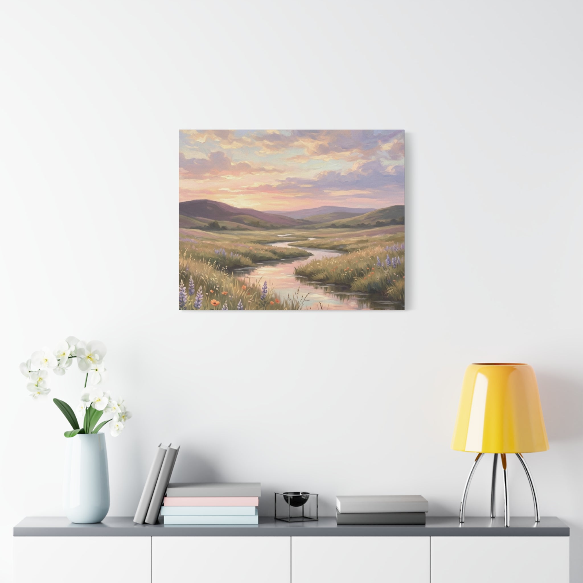 Sunset Meadow Canvas Wall Art - Stretched Matte Landscape Print