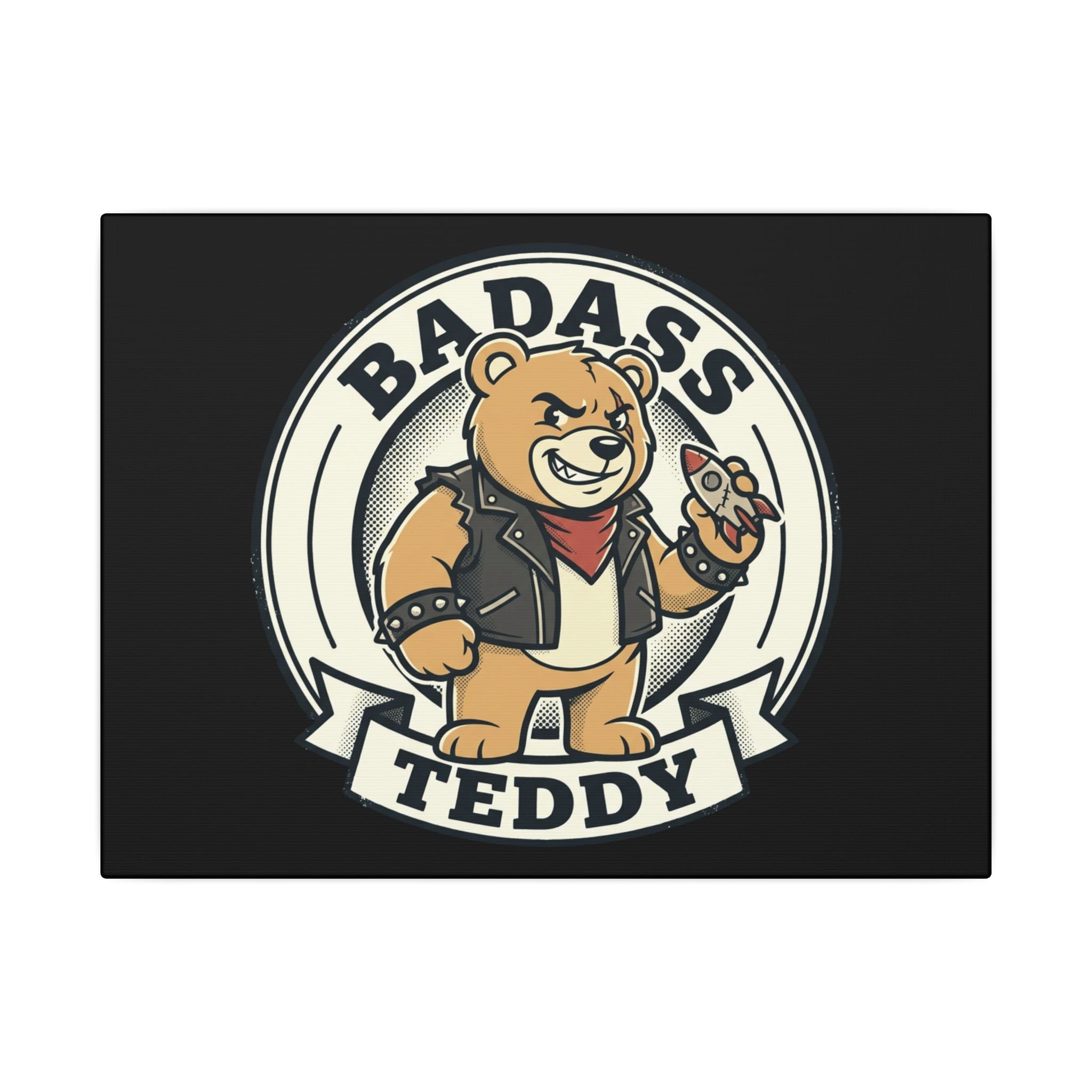 Badass Teddy Canvas Wall Art — Edgy Teddy Bear Stretched Matte Print