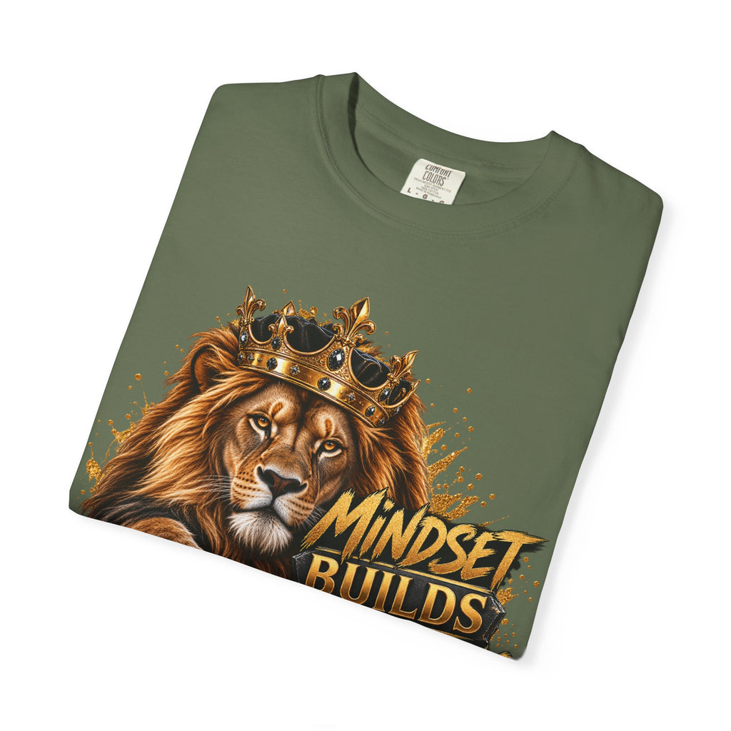 Lion Crown T-Shirt — "Mindset Builds Everything" Motivational Tee