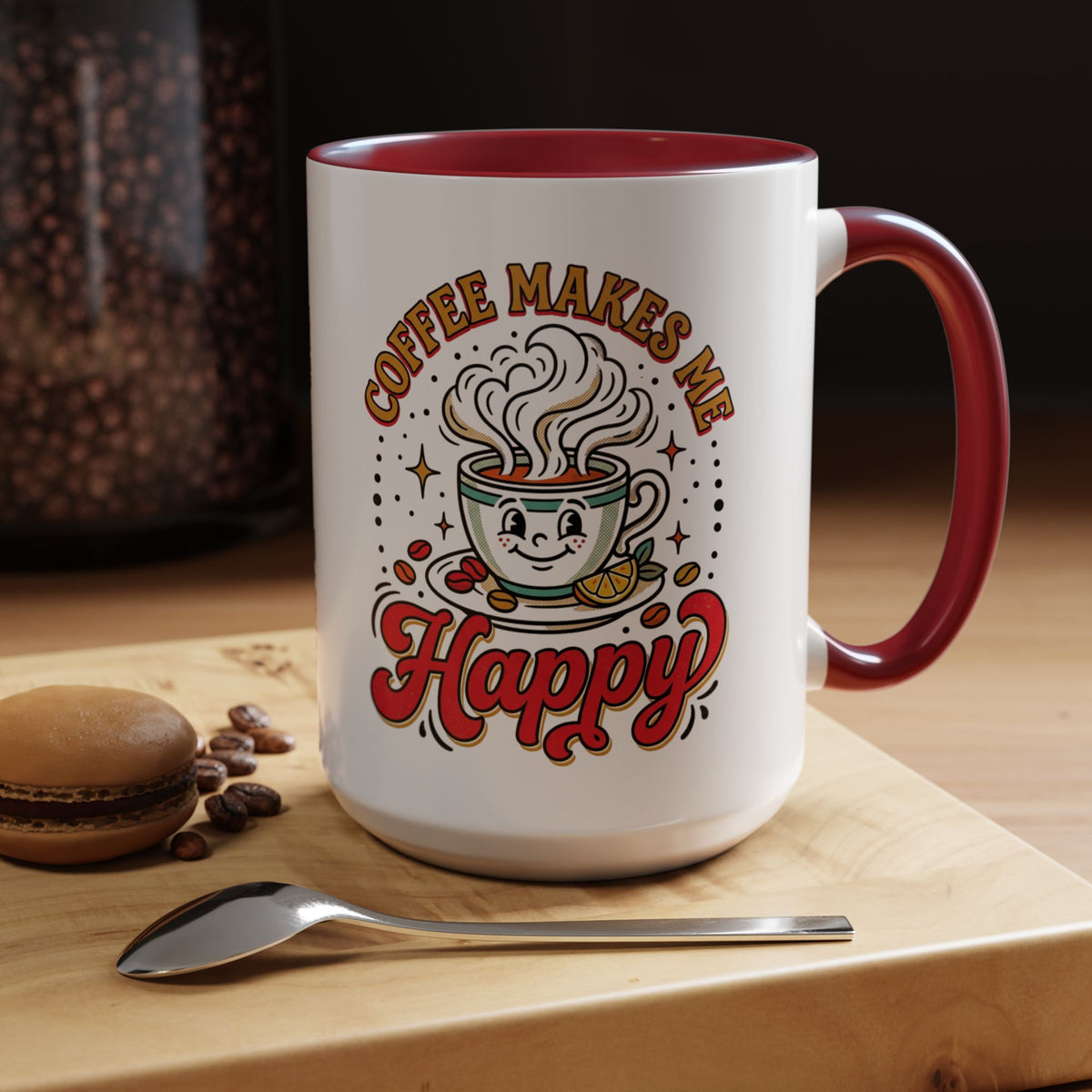 Coffee Mug — "Coffee Makes Me Happy" Cute Retro Accent Mug (11/15oz)