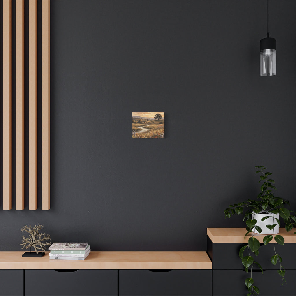 Golden Meadow River Canvas Wall Art — Stretched Matte Print