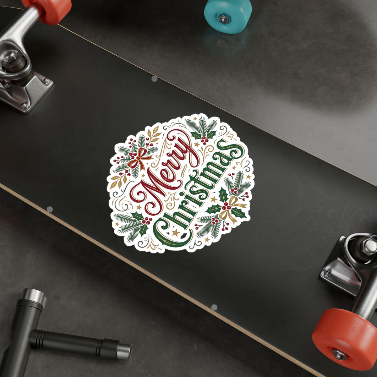 Merry Christmas Vinyl Decal — Holiday Wreath Sticker for Windows, Laptops & Gifts