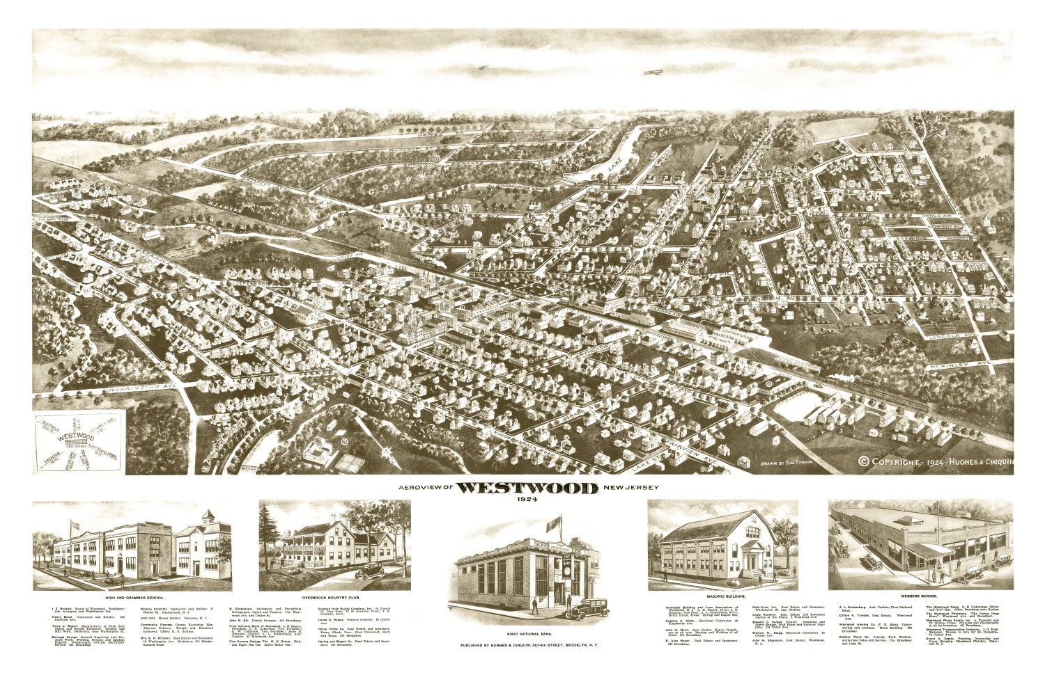 Vintage Map of Westwood, New Jersey 1924