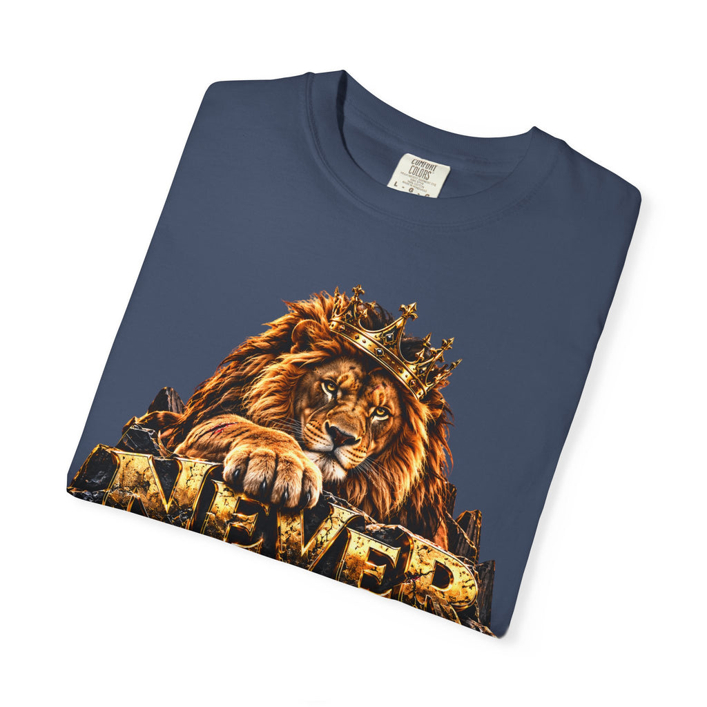 Lion Graphic T-Shirt — "Never Give Up: Great Things Take Time" Motivational Tee