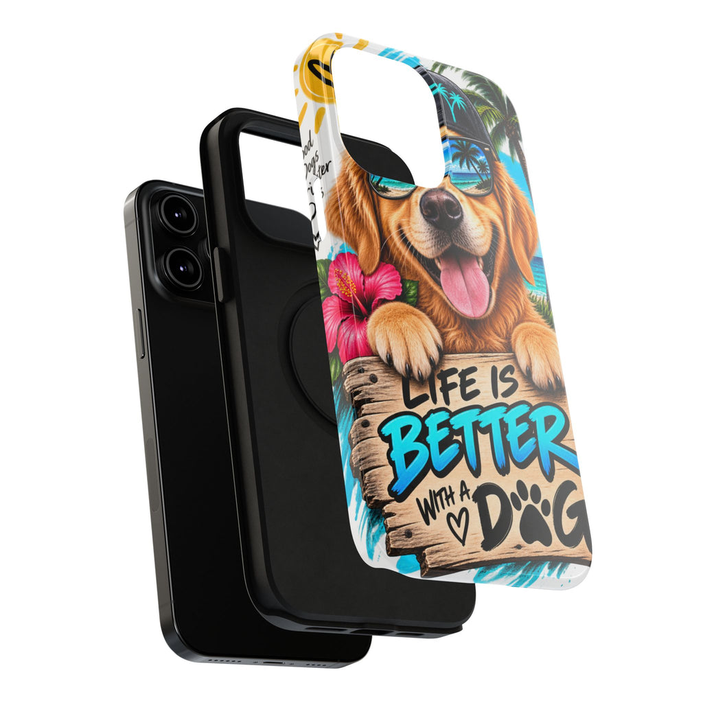 Impact-Resistant Phone Case — "Life Is Better With a Dog" Tropical Dog Design