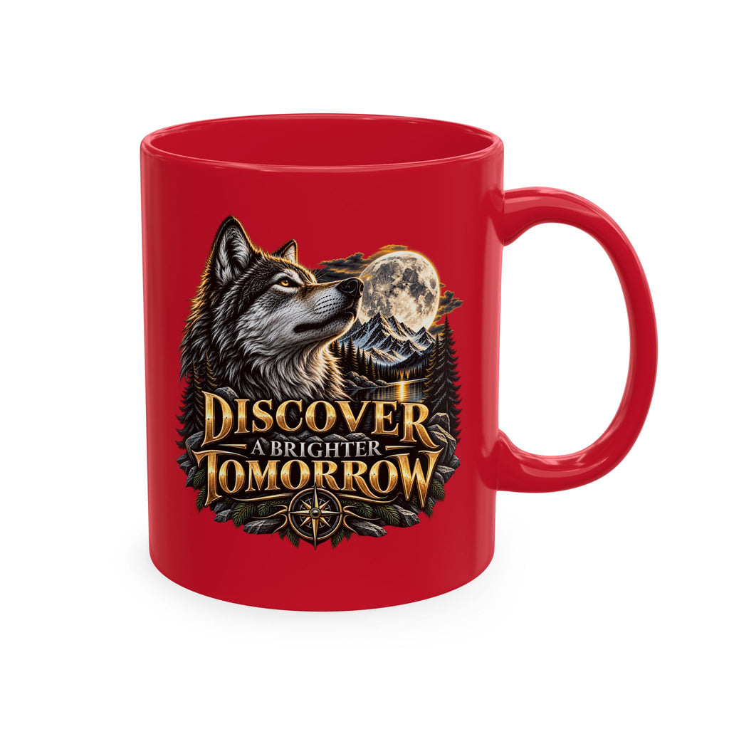 Discover Tomorrow Ceramic Mug — Howling Wolf & Moon Coffee Cup