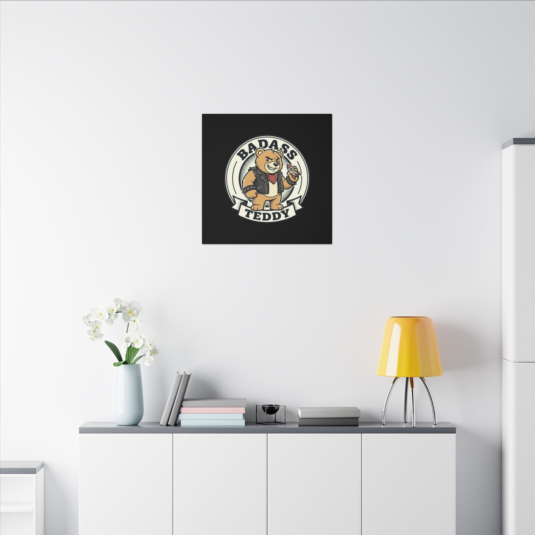Badass Teddy Canvas Wall Art — Edgy Teddy Bear Stretched Matte Print