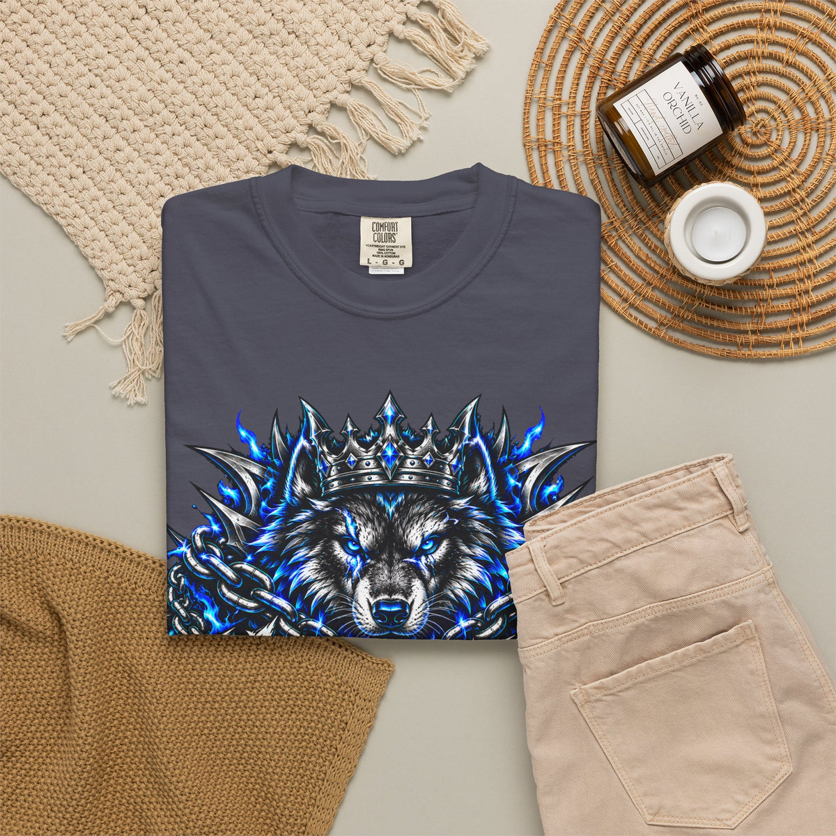 Wolf 'Unstoppable' Graphic Tee — Bold Blue Crowned Wolf Shirt