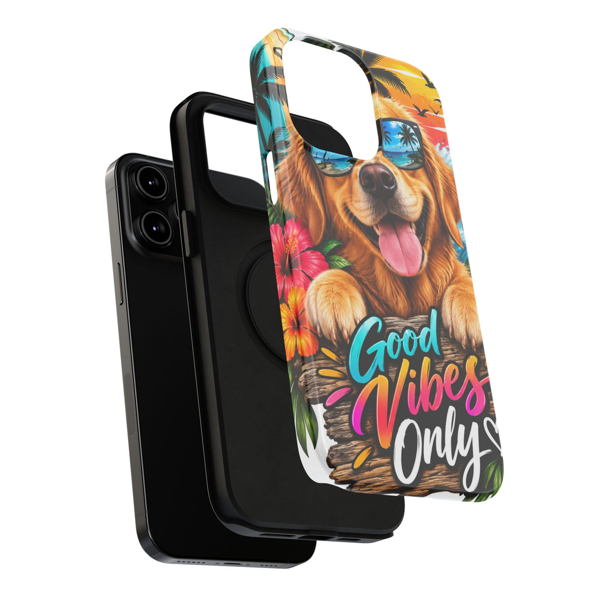 Phone Case — 'Good Vibes Only' Tropical Dog Impact-Resistant Case