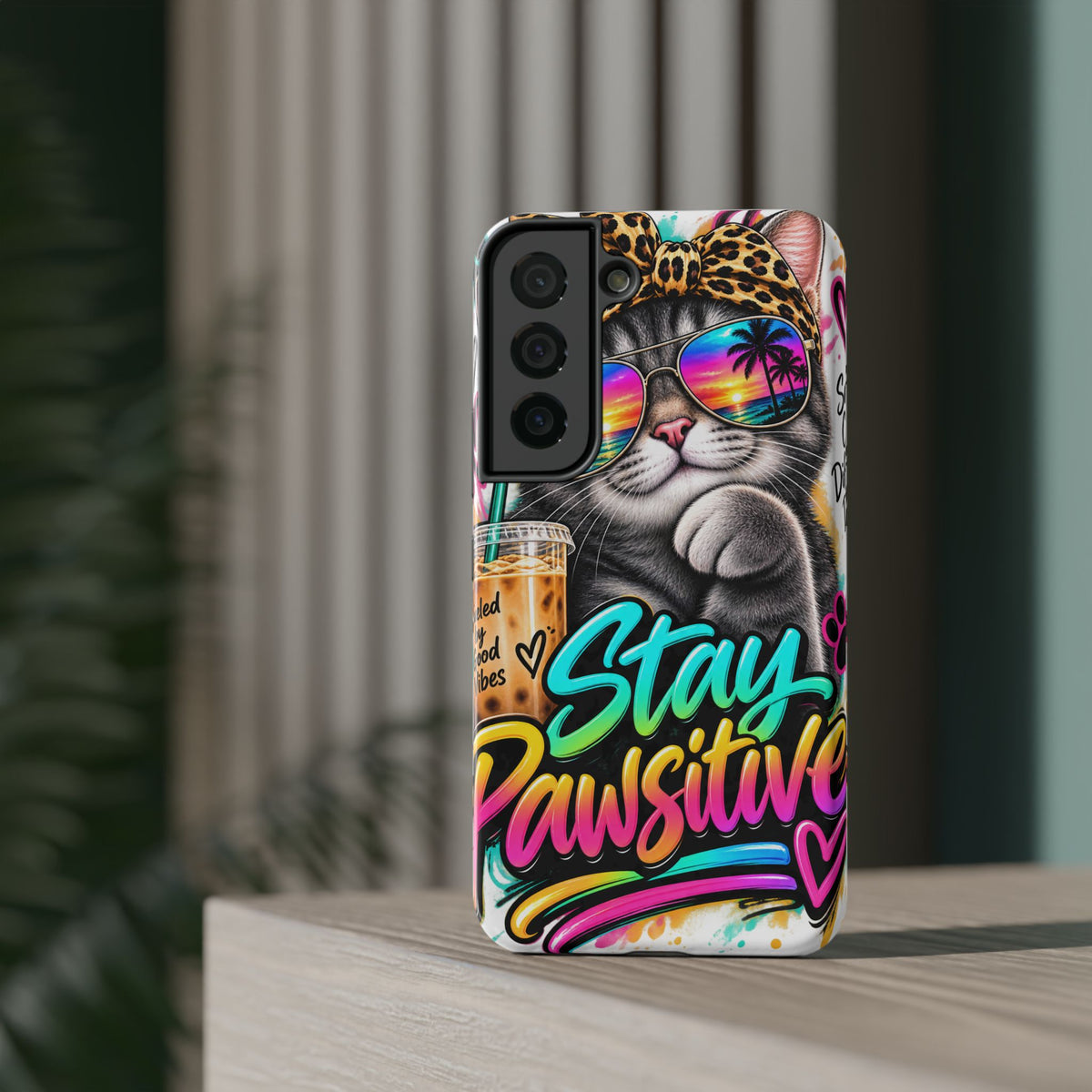Phone Case — "Stay Pawsitive" Cat Impact-Resistant Case