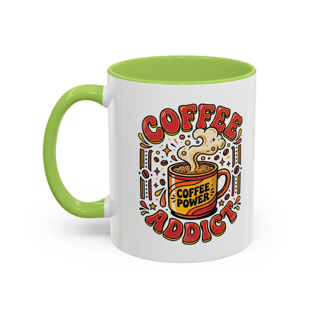 Coffee Addict Accent Mug — "Coffee Power" Retro Coffee Lover Gift (11oz/15oz)